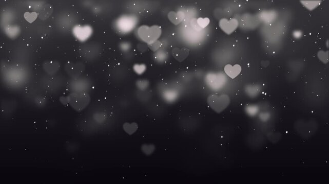 valentines day hearts black and white glitter dust lights animation,valentine celebration romantic love blur heart fall motion background	