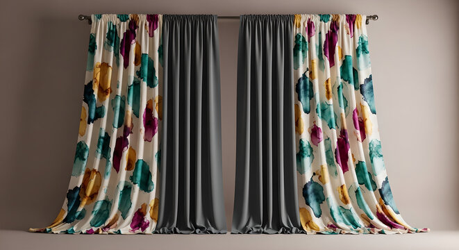 Curtains Window Treatments Home Decor Abstract Watercolor Grey Copy Space