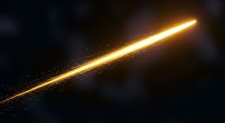 Abstract golden light streak with glittering particles on a dark background