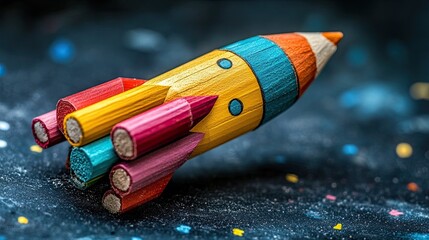 Back-to-school concept--rocket crafted from colorful pencils