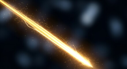 Dynamic gold light streak over dark background with bokeh effect rendering