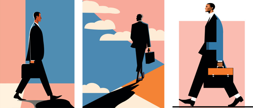 Stylish businessman in a suit with a briefcase - vector banner