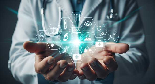 Doctor Hands Healthcare Technology Digital Medical Interface Copy Space - Powered by Adobe
