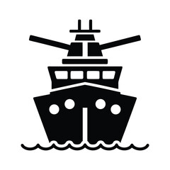 Black silhouette icon of a battleship on wavy water