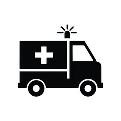 Simple black silhouette icon of an ambulance with a medical cross