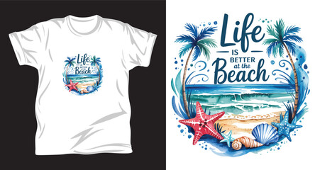 Beach graphic vector T shirt design print.