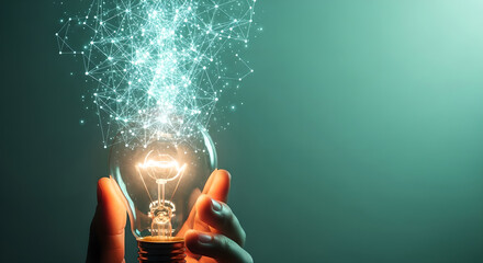 Light Bulb Idea Innovation Technology Network Hand Glowing Copy Space
