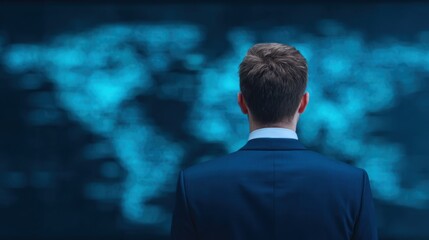 Businessman monitoring ai cybersecurity network standards in global digital environment