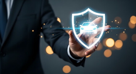 Car Insurance Vehicle Protection Hand Holding Dark Background Copy Space