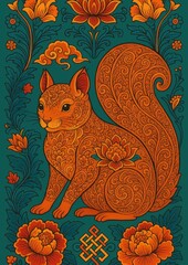 Obraz premium Intricate squirrel floral art.