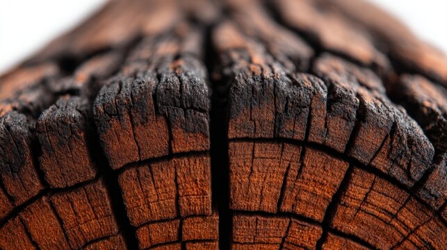 Examine tree trunk cross section isolated on white detailed ring patterns nature close-up organic structure