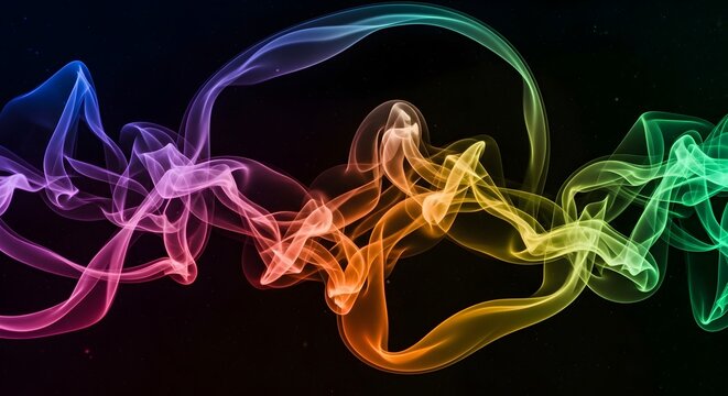 Abstract colorful smoke wisps on black background wallpaper - Powered by Adobe