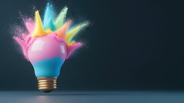 A vibrant explosion of creativity emerges from a light bulb against a dark backdrop, symbolizing innovative business ideas and inspiration - Powered by Adobe