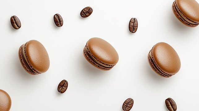 Indulge in the rich flavor of chocolate and coffee macarons displayed beautifully on a light backdrop from a top view perspective