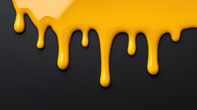 Thick, glossy yellow oil drips down a black surface, creating smooth lines and textures perfect for creative projects and artistic displays