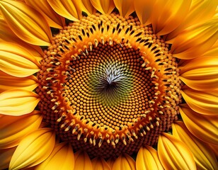 close up view of a sunflower head with vibrant yellow petals and a detailed center filled with seeds