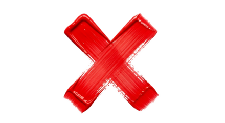 A bold red x mark created with thick brushstrokes on a stark black background for high contrast design