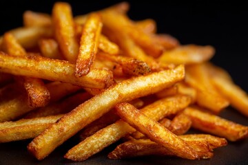 Fried french fries or potato chips in a white bowl or on a plate are an unhealthy but delicious fast food snack or meal