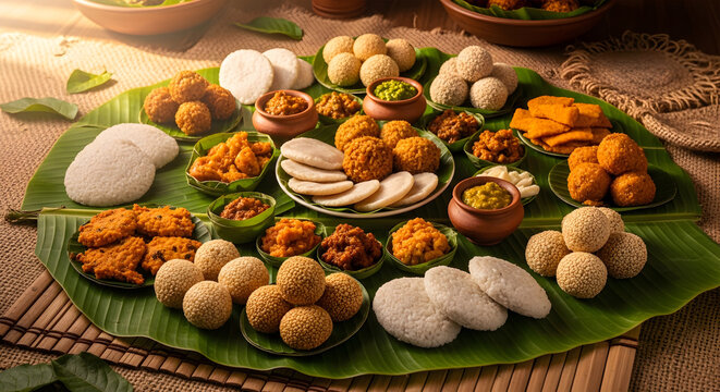 Bhogali Bihu Feast, Traditional Assamese Cuisine Celebration on Banana Leaf