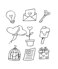 Love and hearts hand drawn set of cute doodle vector 