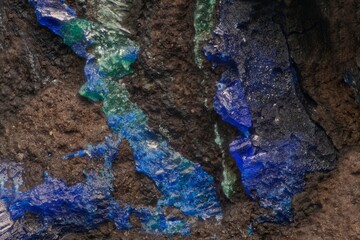 Azurite and Malachite mineral specimen from Kamenushinskoe deposit — vibrant blue and green...