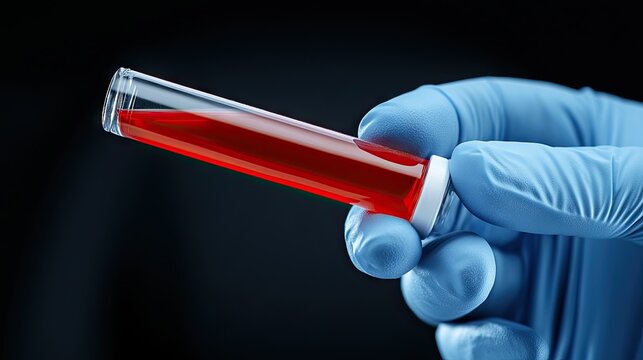 A healthcare professional processes a test tube filled with red liquid as part of a coronavirus research initiative in a clinical setting