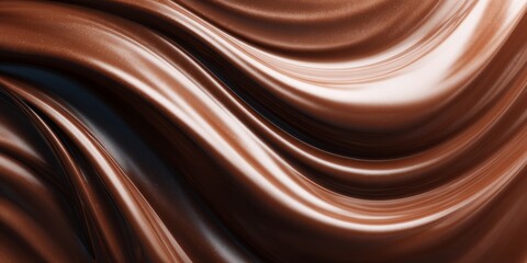 Dark brown sweet liquid chocolate texture swirls in a smooth, flowing, satin wave background