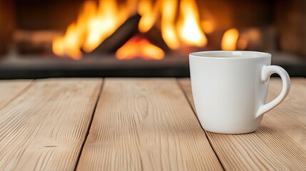 A cozy coffee moment by the fire in an urban loft with brick walls and soft natural light