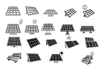 silhouette pack of solor panel icon