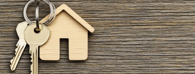 A close-up view of a wooden house keychain with keys resting on a table beside a real estate contract, creating a warm home vibe