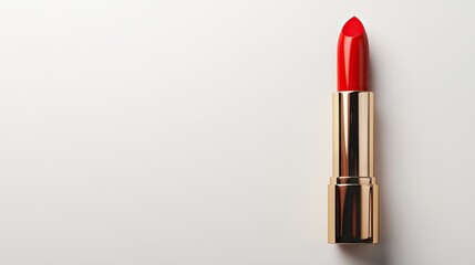 Fototapeta premium A sleek gold case cradles deep red lipstick, showcasing luxury style in a modern minimalistic design against a pristine white background