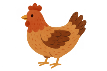 Cartoon chicken hen illustration standing, farm animal, poultry bird, cute character clip art