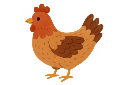 Cartoon chicken hen illustration standing, farm animal, poultry bird, cute character clip art
