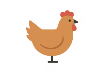Brown chicken cartoon illustration with red comb and wattle standing, farm animal clipart graphic