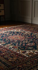 Luxurious, antique-style floor covering with intricate traditional patterns and vibrant, rich colors, perfect for elegant home decor ,detailed ,cultural design ,heritage