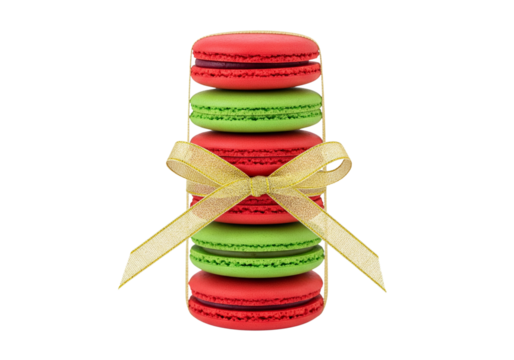 Festive Stacked Red and Green Macarons with Gold Ribbon