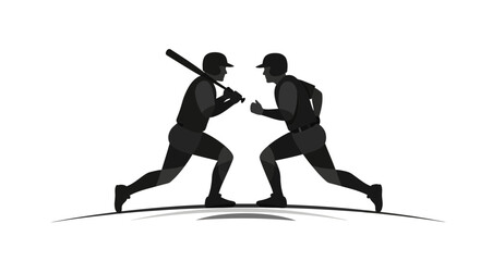 Dynamic baseball action featuring batter with bat and runner sprinting with speed, conveying energy and competition in a modern sports graphic