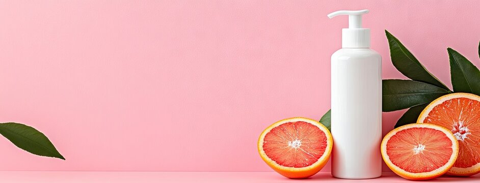 Elevate your skincare routine with a refreshing facial serum and vibrant orange slices in a serene, minimalist setting