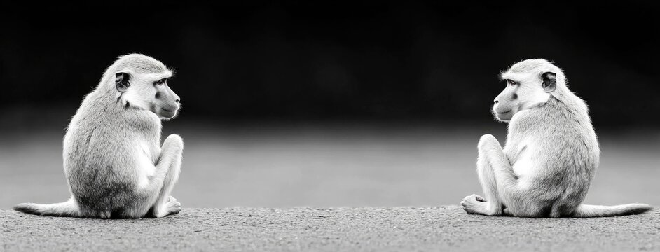 Baboons engaging in social interaction on the ground in South Africa's wild landscape during a serene afternoon