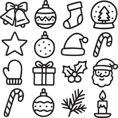 Elegant Luxury Thin-Line Christmas Icons With Smooth Minimal Outline Style
