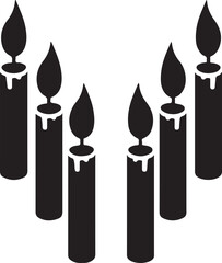 black candles arranged in a V shape on a white background flame light vector