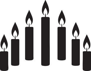 black candles arranged in a V shape on a white background flame light vector