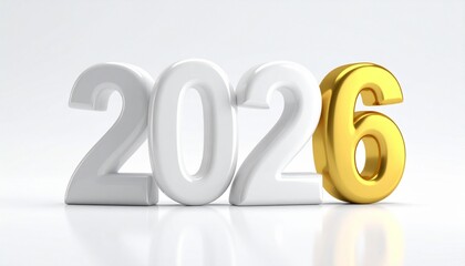 3D “2026” digits with gold “6” on light background.