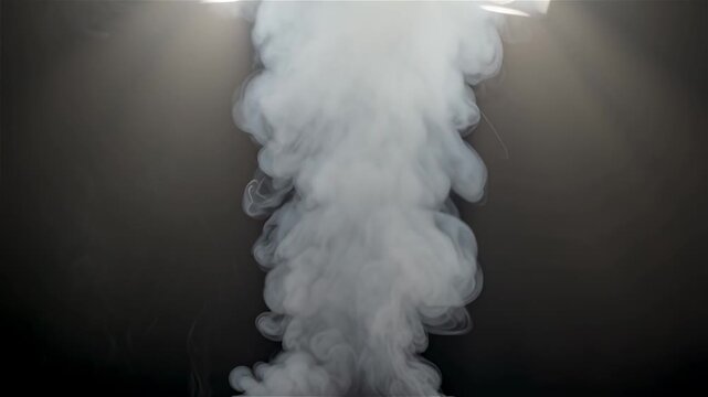 White smoke column rising upward against dark gray background creating dramatic atmospheric effect with swirling patterns and billowing clouds
