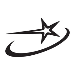 Shooting Star Illustration with Orbit Line in Black and White