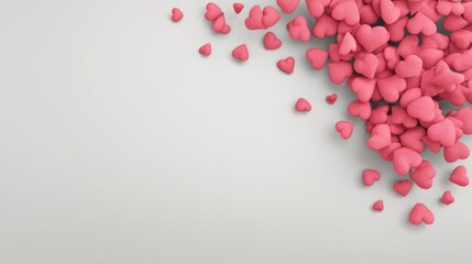 Vibrant Pink Hearts Scatter on Subtle Gray Background Creating a Romantic and Playful Atmosphere for Various Creative Projects