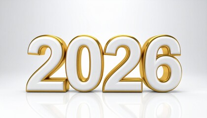 3D white and gold “2026” digits on light background.