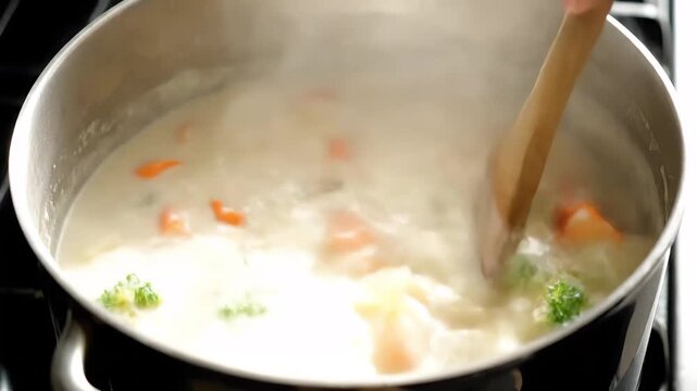 クリームシチューをかき混ぜる（料理・クッキング・煮込み）