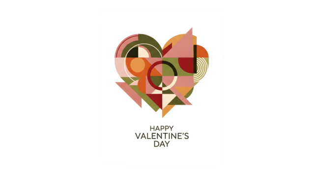 Abstract Geometric Valentine's Heart, isolated on transparent background