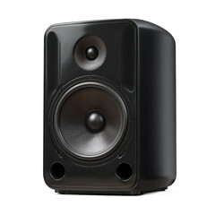 Obraz premium High-quality black audio speaker on a white background for sound projects